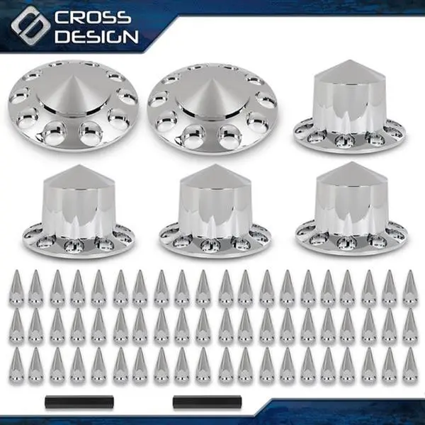 CROSSDESIGN 33mm Spiked Chrome Hub Cover Kit - Front & Rear Semi Truck Wheel Axle Replacement Parts, Piloted Wheel Fit Auto Accessories for Vehicle