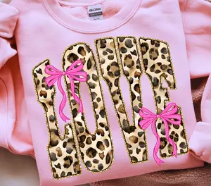 LOVE Valentine Letter Sweater, Leopard Print Bow With Preppy Coquette Bow Shirt, Valentine Gifts