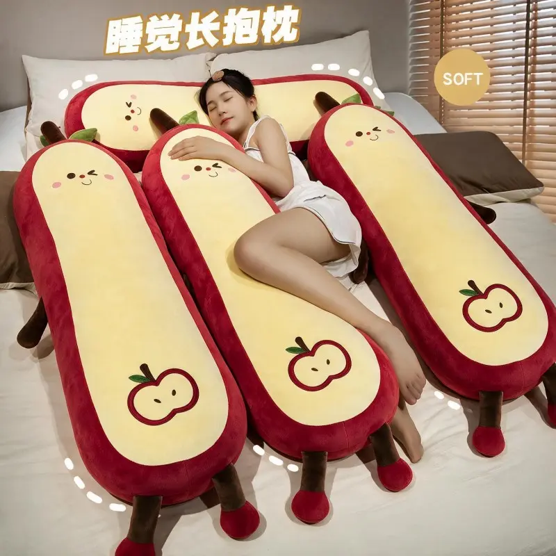 Apple long pillow cushion, curved side sleeping leg-support pillow, human-like fruit plush toy, girls’ sleep pillow