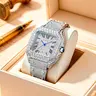 Men's 42mm Iced-Out Square Geometric Alloy Fashion Wristwatch - Rhinestone Decorated, 30M-50M Waterproof, Quartz Analog-Digital, Mineral Glass, Hip Hop Luxe, Mafia Style for Urban Parties, Fashion Wristwatches