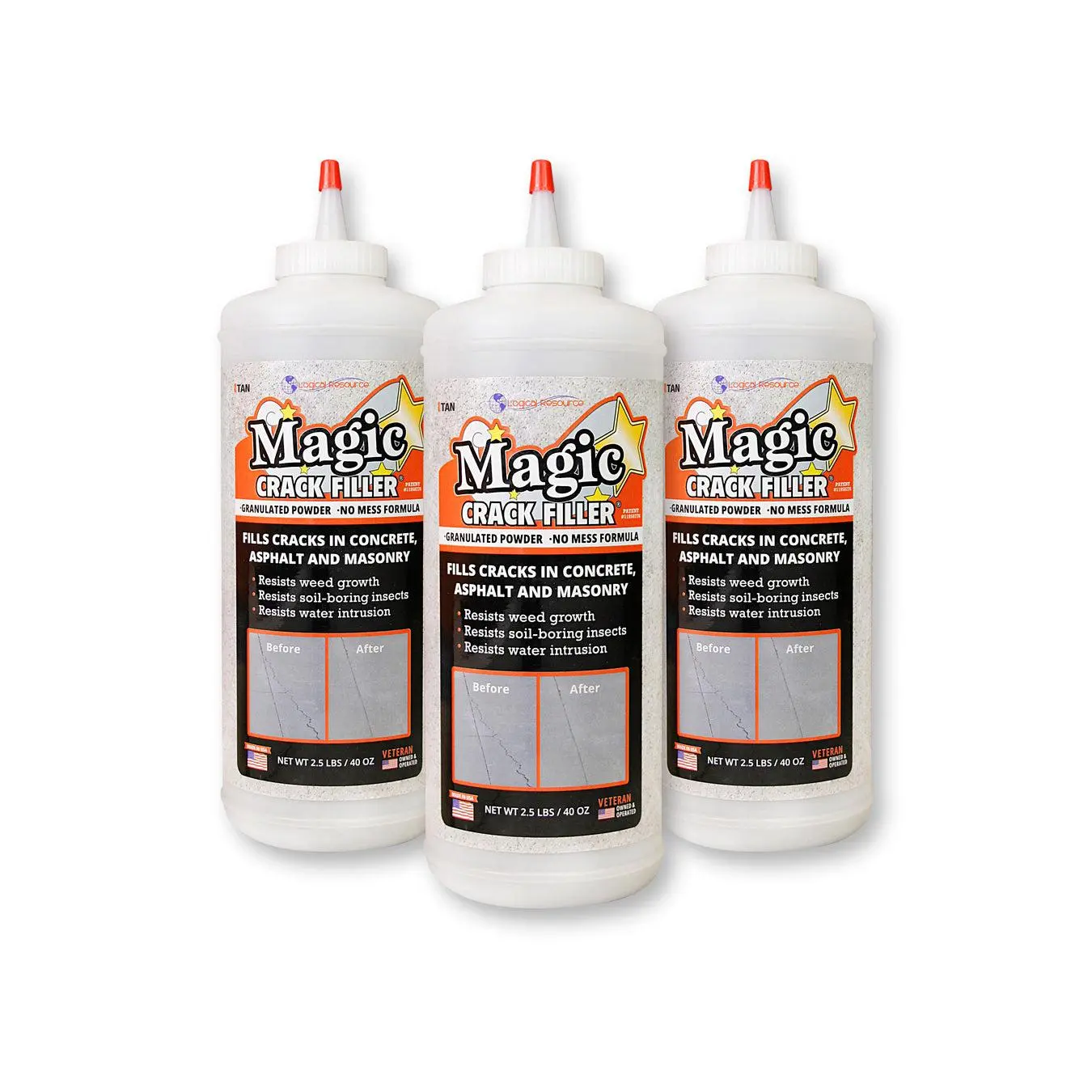 Magic Crack Filler Tan 2.5lb./40 oz. Bottle 3-Pack - Ultimate Solution for Concrete and Masonry Cracks - Easy Application to Keep Surfaces Strong and Lasting!