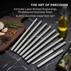 Premium 8-Piece Stainless Steel Fruit Carving Tools Set - Portable Precision Carving Knife with Anti-Slip Grip for Kitchen Culinary & Veggie Decoration