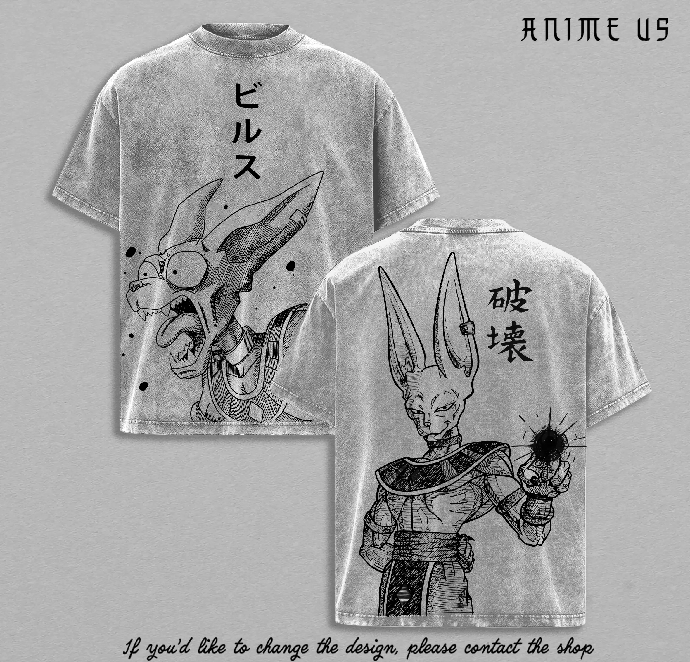Beerus God of Destruction DB Super Anime Shirt Vintage Washed Oversize T Shirt Black Grey Retro Graphic Powerful Divine Energy Streetwear