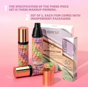 Qibest Triple Color Protection Makeup Primer Cream SPF 50, Moisturizing Sunscreen, Oil Control, 3-In-1 Color Corrector, Waterproof & Sweatproof