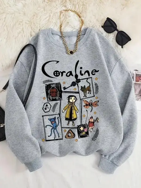 [Sale Up To 40%] Women'S Cartoon Coraline Graphic Print Crew Neck Sweatshirt