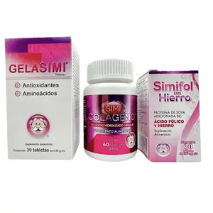 GELASIMI 3-Pack Edible Tablet Antioxidant Dietary Supplement - Amino Acids, Oral SIMICOLAGENO, SIMIFOL Iron, Natural Collagen for Fitness, Hair & Nail Care