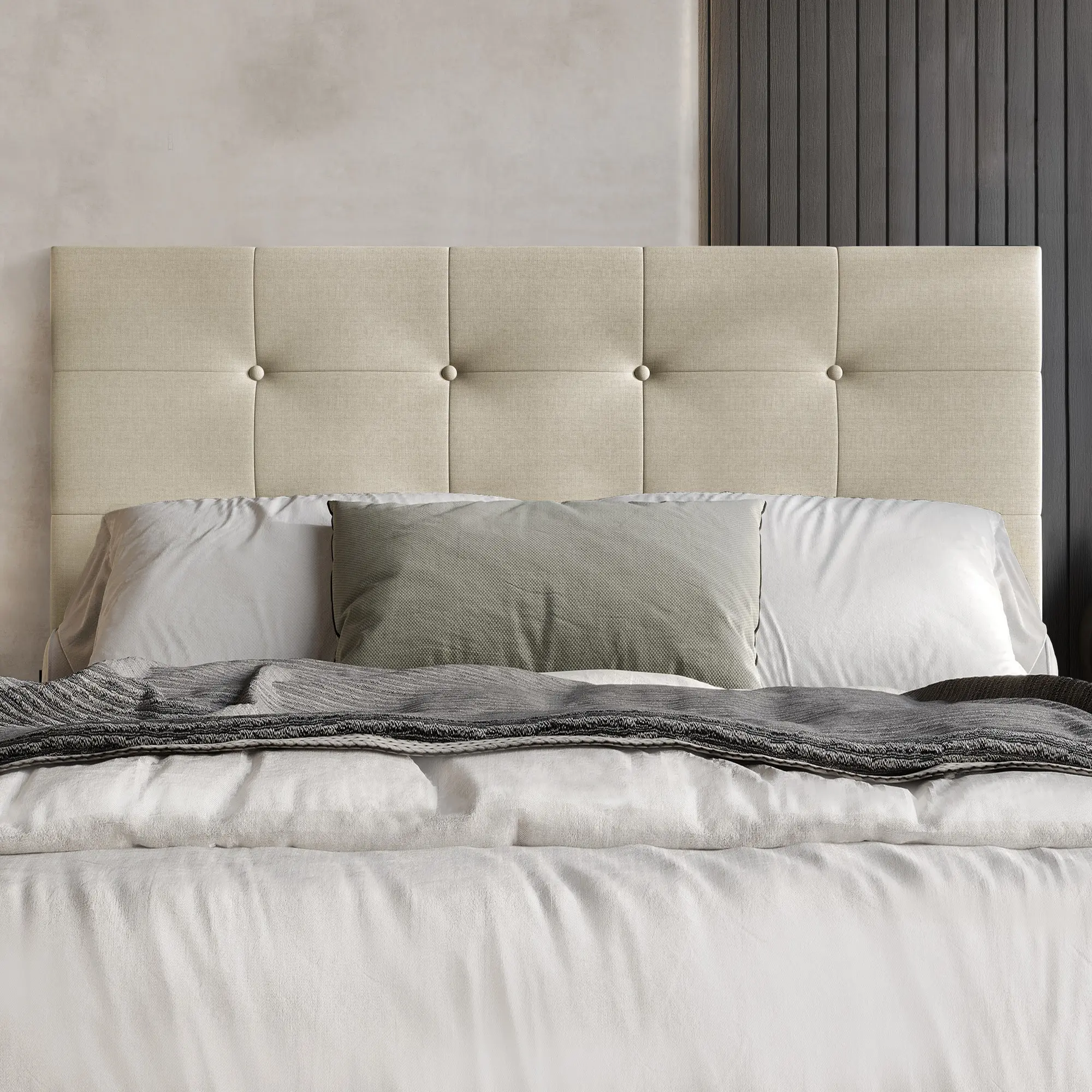 Favorer Dillon Tufted Upholstered Headboard with Foam Padding and Adjustable Height, Beige, Easy Assembly