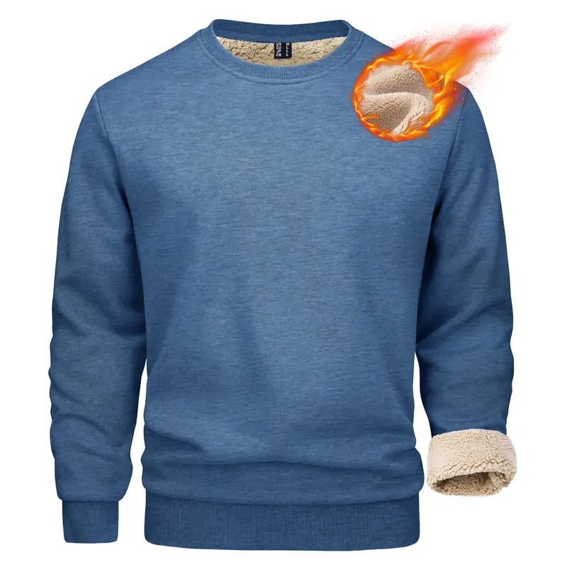 MAGCOMSEN Men's Fitted Athletic Cotton Blend Sherpa-Lined Crew Neck Knitwear Sweatshirt - Long Sleeve Pullover, Ribbed Cuffs, Plain Tops, Cozy for Winter Outdoor, Casual Occasions