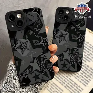 Angel Eyes Soft Phone Case with Creative Black Star Pattern UV Printing Matte Phone Cover 360 Degree Full Protection for iPhone 11 12 13 14 15 Pro Max XR X/XS 7 8 Plus SE Mini for Smartphone Protective Protector