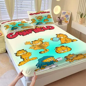 Garfield Patterned Bed Sheet, Non Slip, Dust-Proof And Soft Bedroom And Dormitory Bedding, Suitable As a Moving Or Holiday Gift, Including 1 Bed Sheet And 2 Pillowcases