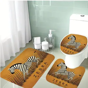3-Piece Zebra Pattern Bathroom Rug Set, Soft Flannel Material, Non-Slip Toilet Mat, Vintage, Holiday Decoration