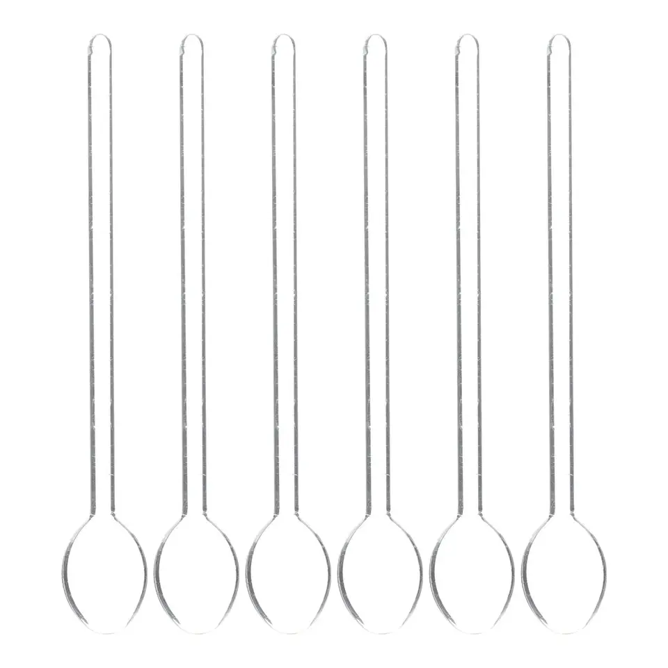 6pcs Dessert Spoon Blender Glass Scoop Long Handle Mini Kitchen Utensil Mixing Stirring Supplies Tea Coffee Multi Purpose Spoon