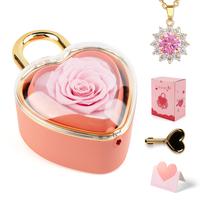 Soap flowers pink jewelry box+pink necklace