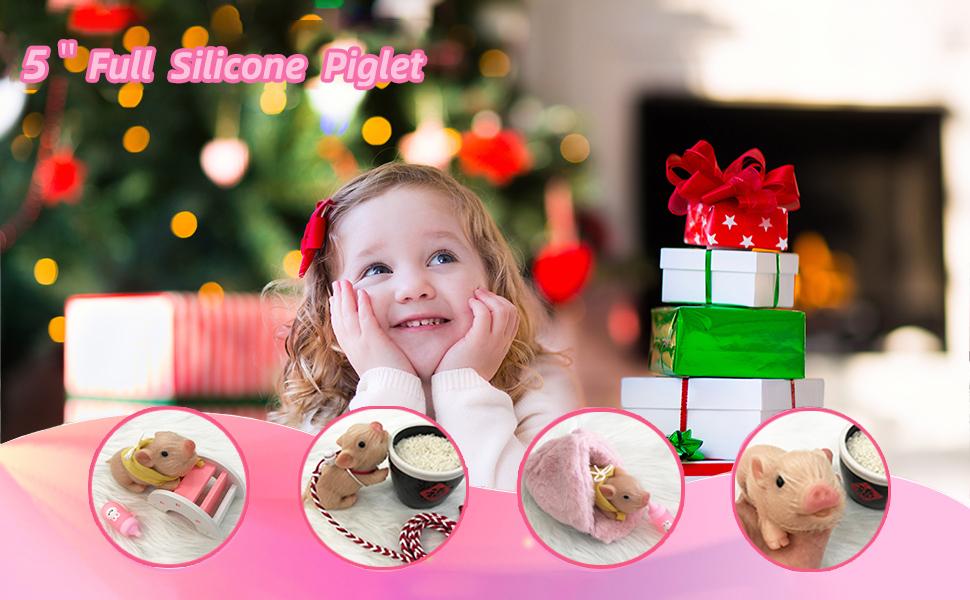 5 Inches Silicone Piglet, Soft Mini Realistic Silicone Animal, without Accessories, Kids Lifelike Reborn Doll（Ella）