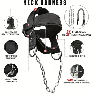 Weight lifting neck strap, neck exercise tool for gym and home use, adjustable head trainer with durable steel chain, adjustable neoprene straps