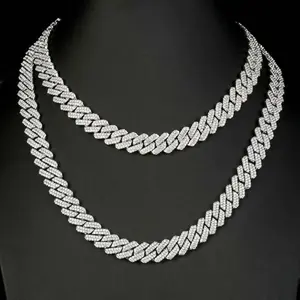Unisex Iced Out Miami Cuban Link Chain, Long Cuban Rapper Necklace, Silver Bling Diamond Choker, Hip Hop Fashion Costume Jewelry