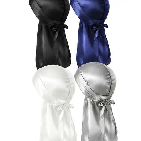 4 Pcs Unisex Durags with Elastic Band, Casual Solid Color Fashionable Headwear for Waves & Daily Wear, Breathable Soft Comfort Durags with Extra Long Tail, Head Scarf, Scarf for Hair