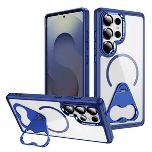 for Samsung S24Ultra Compatible High Transparent Full Wrap Phone Shell with Magnetic Wireless Charging and Ring Bracket Phone Protector s24 fe case