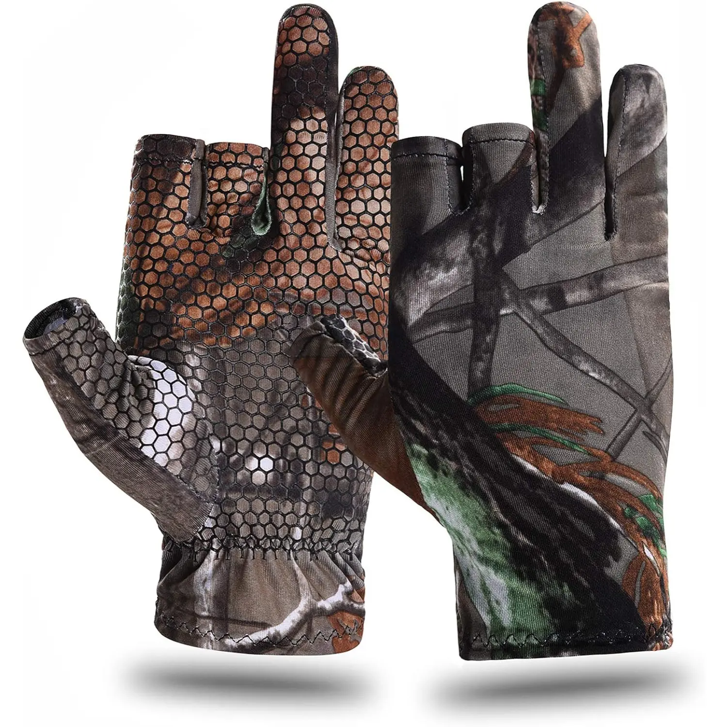 Camouflage Hunting Gloves Fingerless Anti Slip Sun Protection Lightweight Camo Gloves for Fishing Archery and Outdoor Hunting