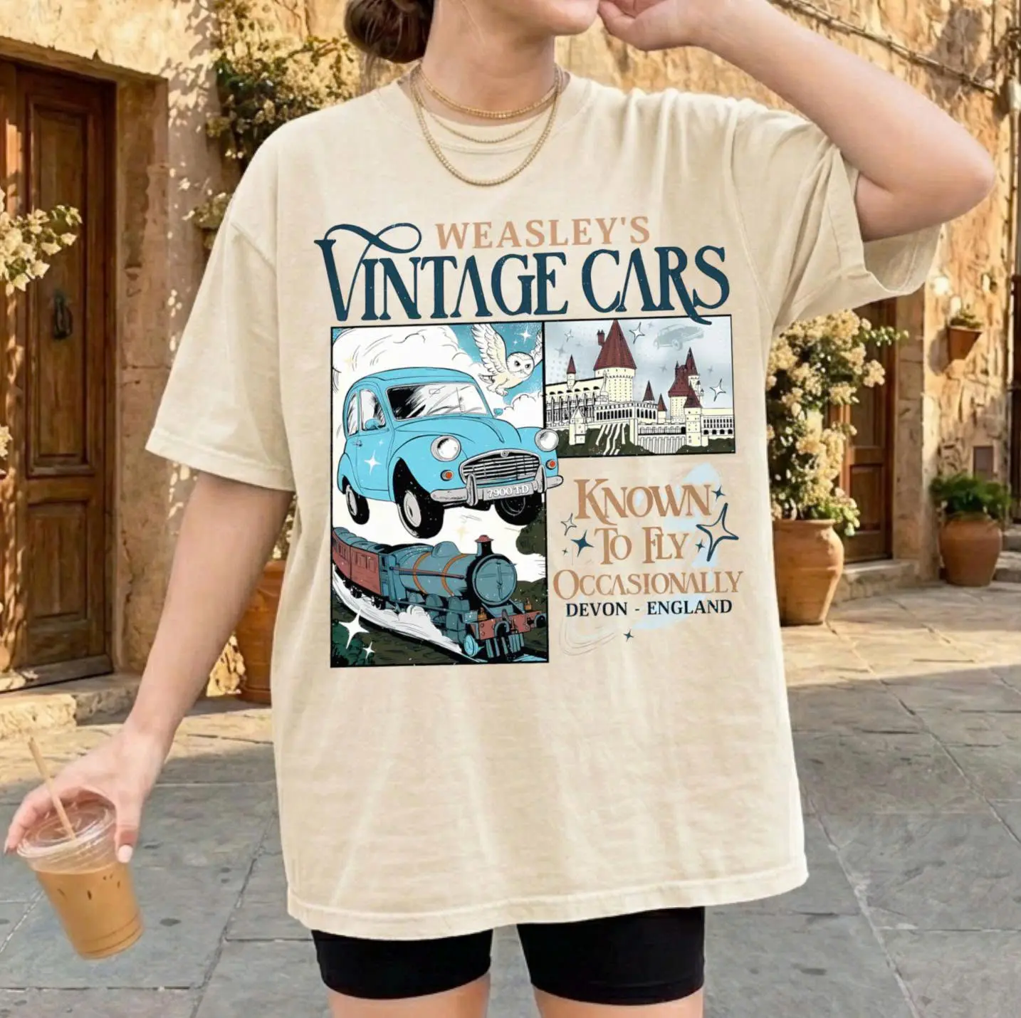 Vintage Wizard Flying Car Shirt, Wizard Flying Car T-shirt, Harry P0tter Inspired Flying Car Shirt, Wizard School Fandom, Wizard School Top Womenswear