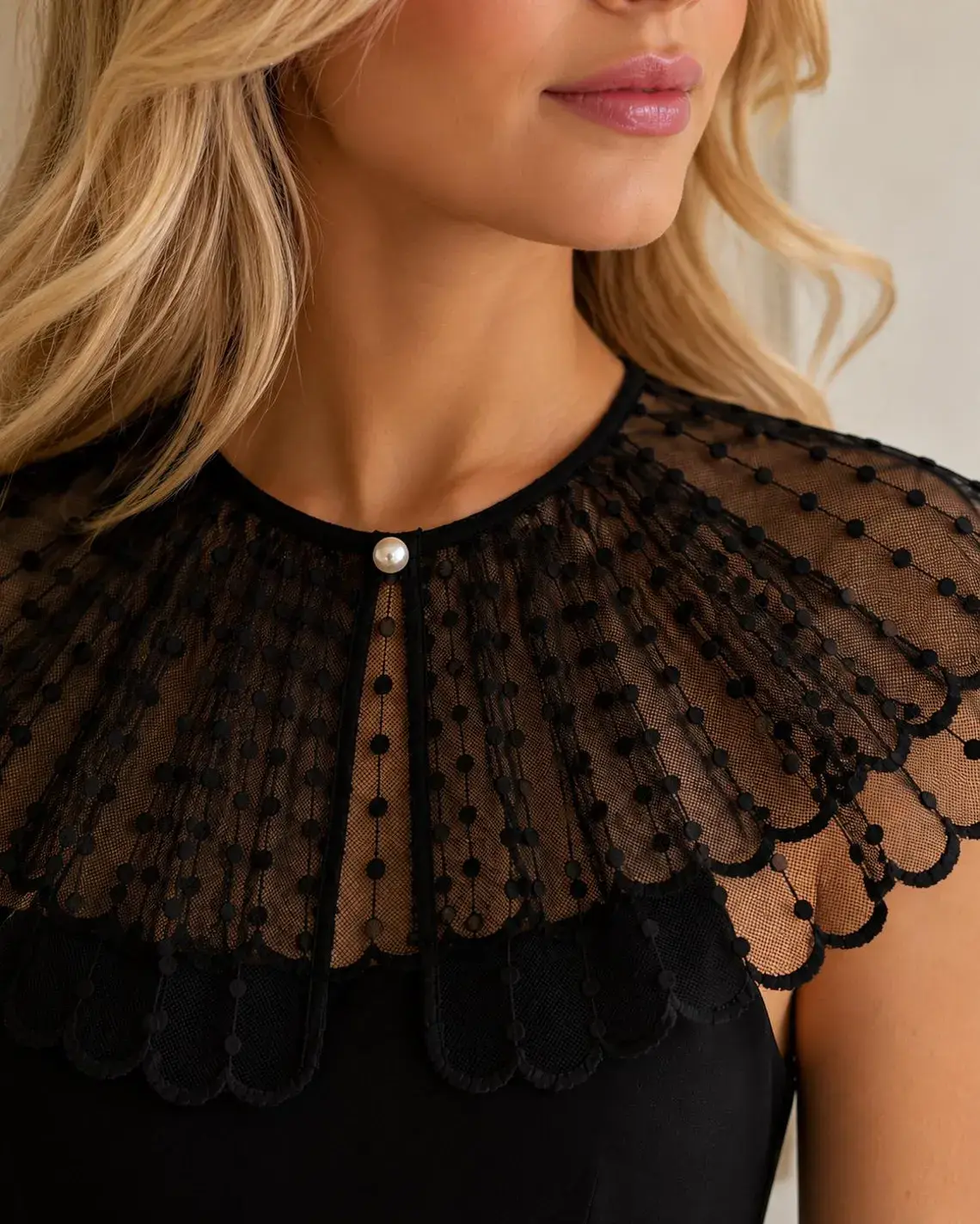 Embroidery White Doll Double Layer Shawl Fake Collar Women Ruffle False Collar Shoulder Wrap Detachable Tie Elegant Detachable Lace Collar for Women, Sheer Collar Dickey, Romantic Sheer Overlay Collar for Dresses & Blouses