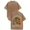 Men's Classic Aesthetic Top, Washed Cotton Streetwear Shirt with Sunflower & Ribcage Graphic, Breathable Oversized Shortsleeve Fit
