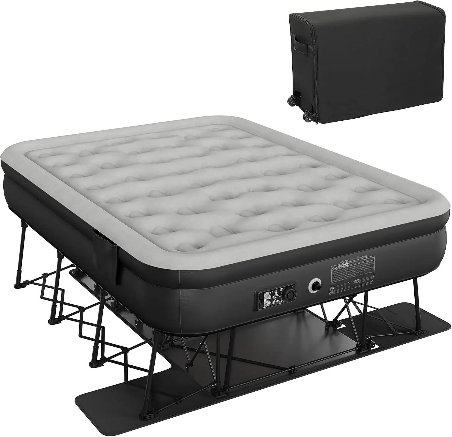 YITAHOME Inflatable Twin Air Bed with Folding Frame & Rolling Bag Built-in Pump Blow Up Mattress for Camping, Guest Room & Travel, Portable Air Mattress with Case, 75 x 39 x 24 Inches, Brown