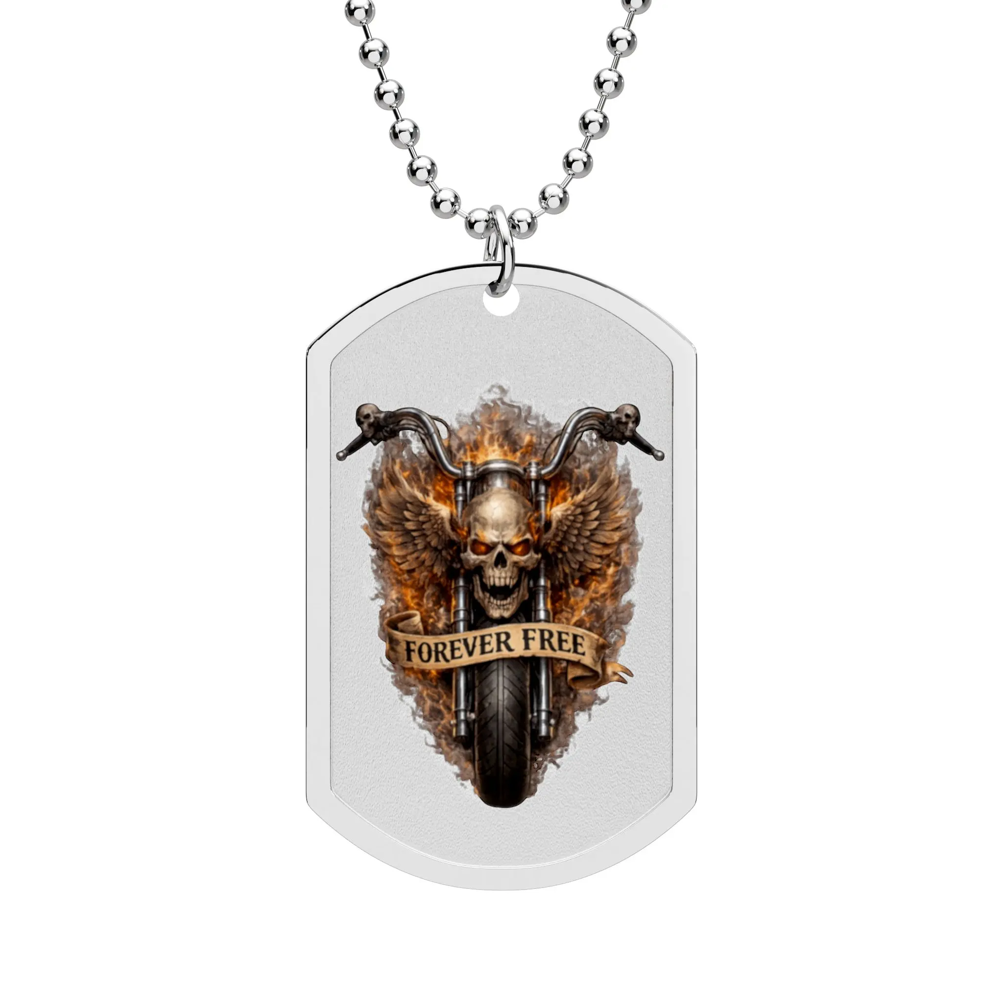 Forever Free Skull Motorcycle Dog Tag