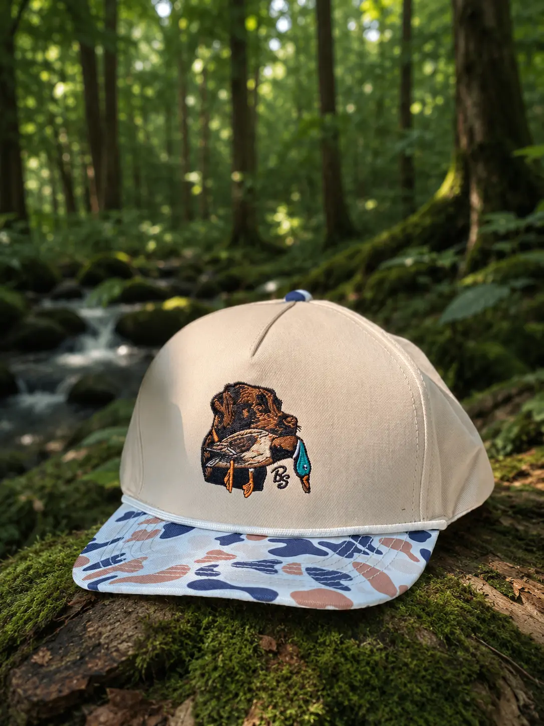 Embroidered Lab Duck Hunting Hat, Labrador Retriever Camo Rope Cap, Duck Dog Trucker Hat, Waterfowl Hunter Gift, Mesh Back Snapback Hat, Hunting Dog Lover Cap