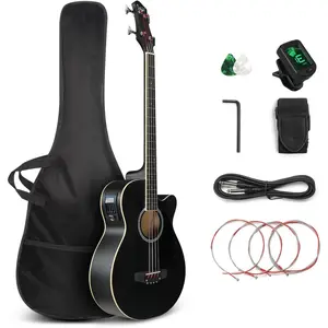GLARRY Full Size Acoustic Electric Bass Guitar Beginner Kit, Cutaway 4 Strings Electric Acoustic Bass Guitar w/Inbuilt Tuner, Bag, Strap, Picks, Strings, Basswood Bass Guitarra