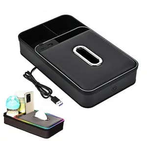 Black, 1PC.Chaser Lights & Voice Control Car Center Armrest Storage Box with LED Rainbow Lights in Multiple Modes for Enhanced Interior Illumination