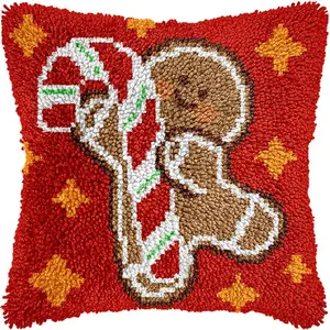 latch hook kits for adultsCute Christmas gingerbread Latch Hook Kits Pillow Crochet Yarn Cushion Pre-Printed Rug Needlework DIY Pillowcase Hook and Latch Kit Christmas Home Sofa Decoration 17 inx17 in 43 cmx43 cm