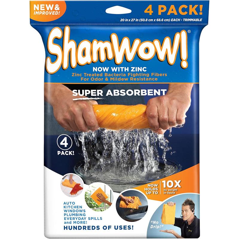 ShamWow Original Absorbent Multi-Purpose Cleaning Shammy Chamois Towel Cloth 20x23.5 In Machine Washable Trimmable Holds 10X its Weight in Liquid