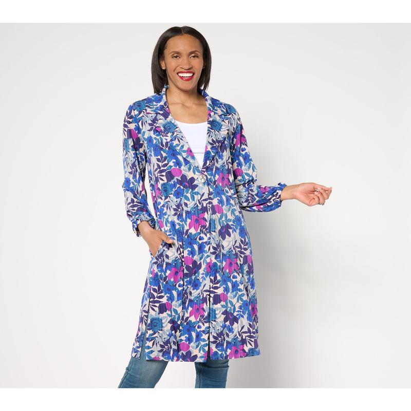 Susan Graver Regular Printed Liquid Knit Duster with Blouson Sleeves