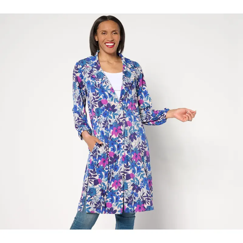 Susan Graver Regular Printed Liquid Knit Duster with Blouson Sleeves