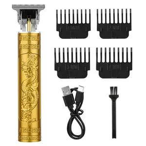 Vintage Golden Dragon Embossed Zero Gap T-Blade Hair Trimmer, USB Recharge Cordless Outline Clipper with 4 Size Guide Combs for Men Fade Haircut Beard Grooming