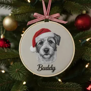 Custom Embroidered Pet Ornament with Name, Personalized Dog Christmas Embroidery Hoop Unique Holiday Gift for Pet Lovers Linen Fabric Wooden Hoop 3 5 6 8 Inch Options - TO2