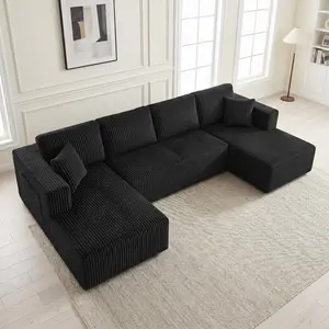 【2 Packages】Elseady 132" Modular Cloud Sofa: Plush Corduroy U-Shaped Sectional with Pocket Springs & High-Resilient Memory Foam, No Assembly Required, 1200 lbs Heavy-Duty Double Chaise Couch for Movie Nights