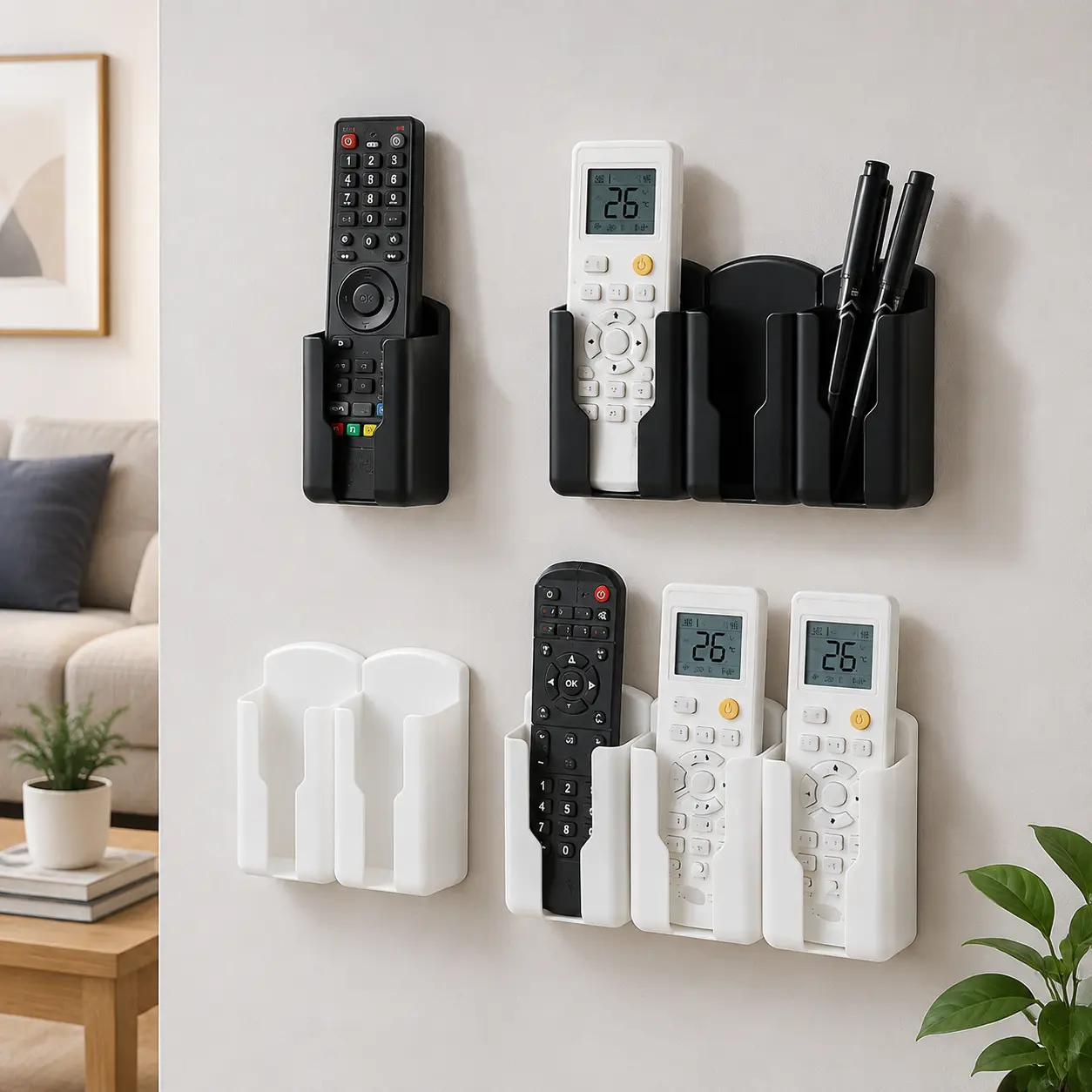4-Pack PVC Wall-Mounted Remote Holder, 7 in Home Organizer Rack - Kitchen Decor Storage Box, Easy Installation Space-Saver for TV, AC Remotes
