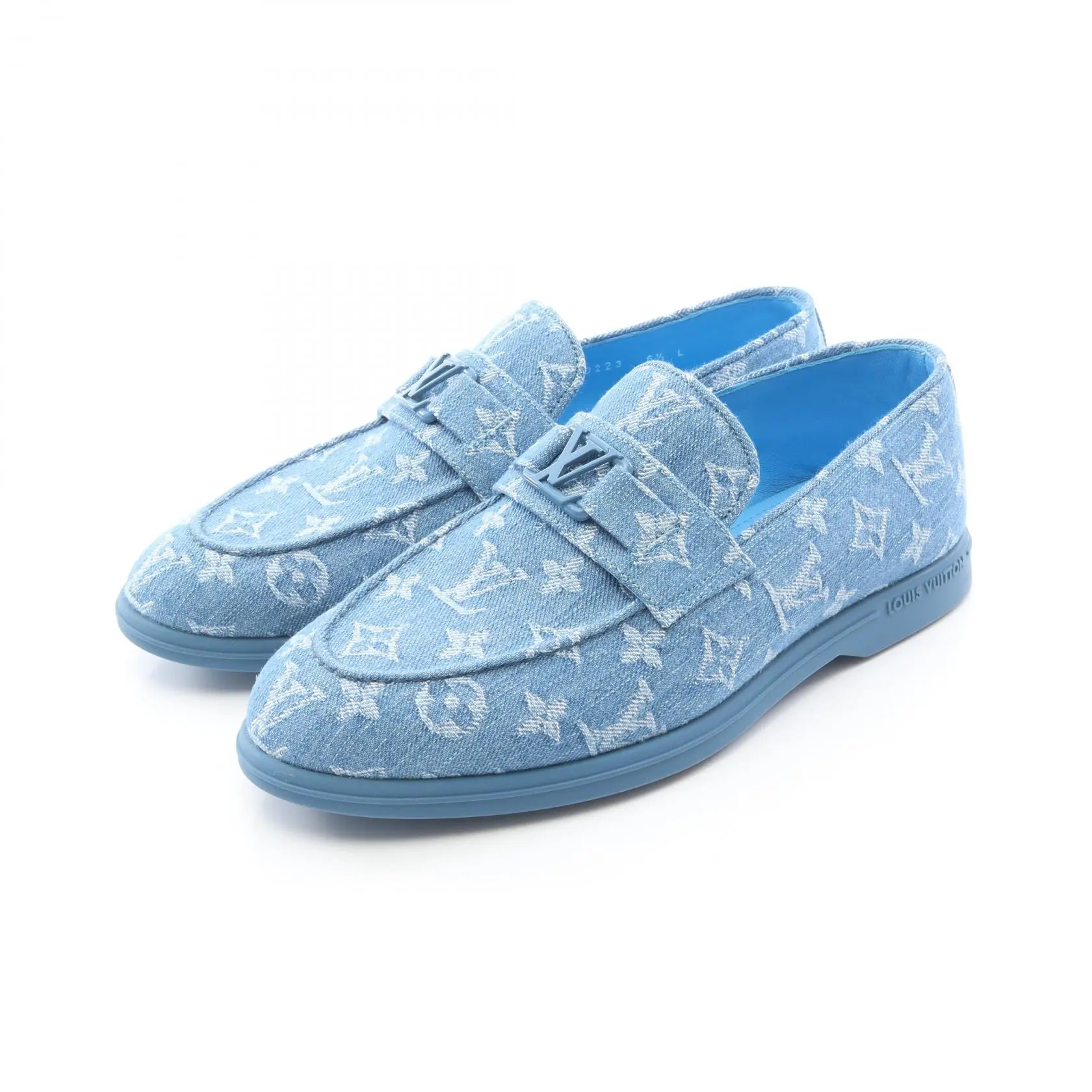 Pre-owned Louis Vuitton Denim Small Leather Goods Estate Monogram Loafers