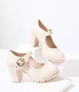 Cream Leatherette Platform Mary Jane Heels