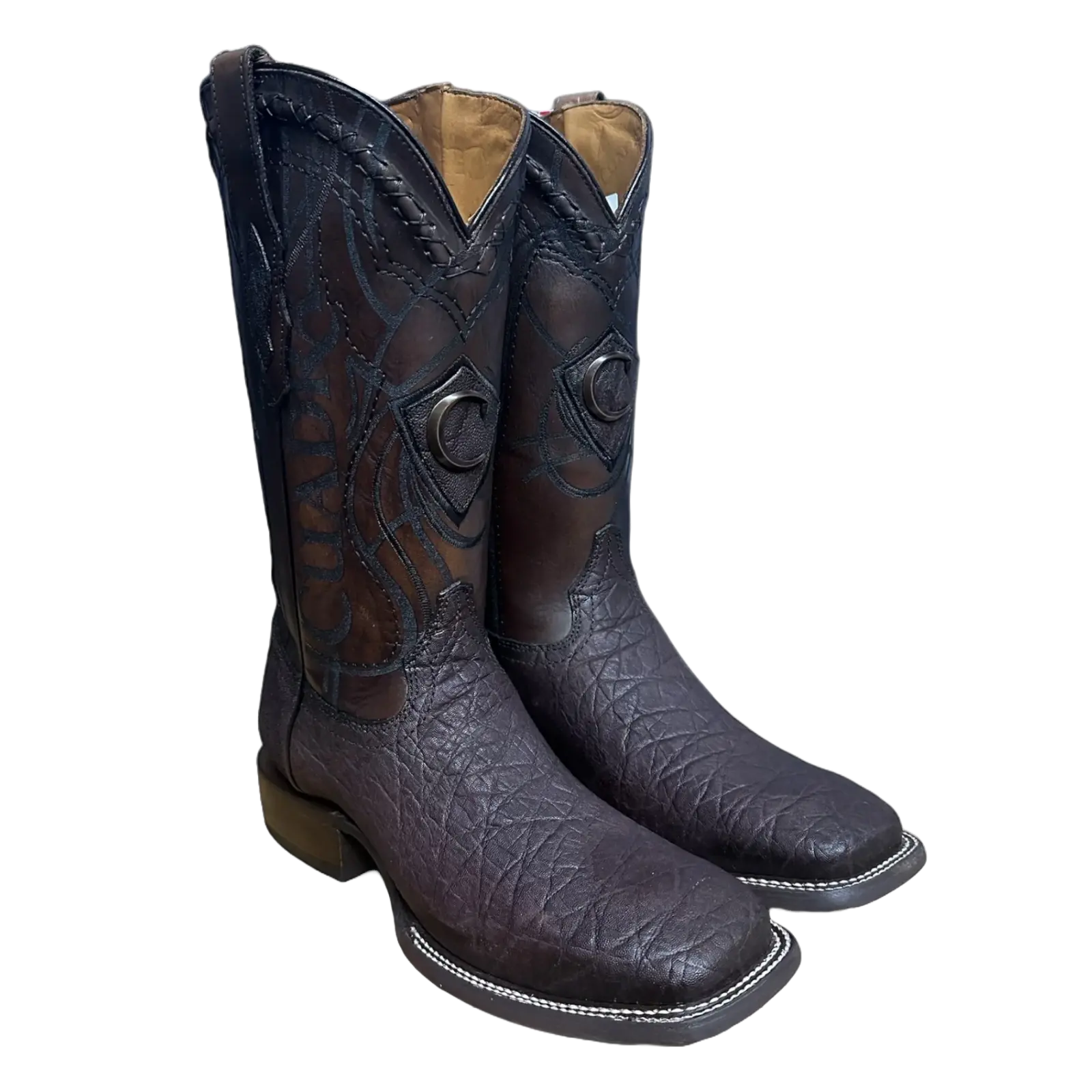 Cuadra Men's Elephant Laser & Embroidery Brown Square Toe Boots CU848