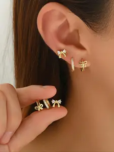 Women's Elegant Rhinestone Decorated Bowknot Design Earrings, Cute Trendy Earrings, Fashionable Jewelry for Women for Daily & Party Decoration, Versatile Earrings, Stud Earring Jewelry