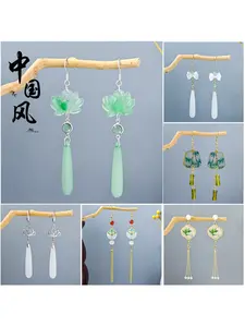 New Chinese style ancient style beaded long tassel earrings, Chinese style Hanfu accessories, flower fans, bow earrings, party, fashionable, elegant, noble, gift