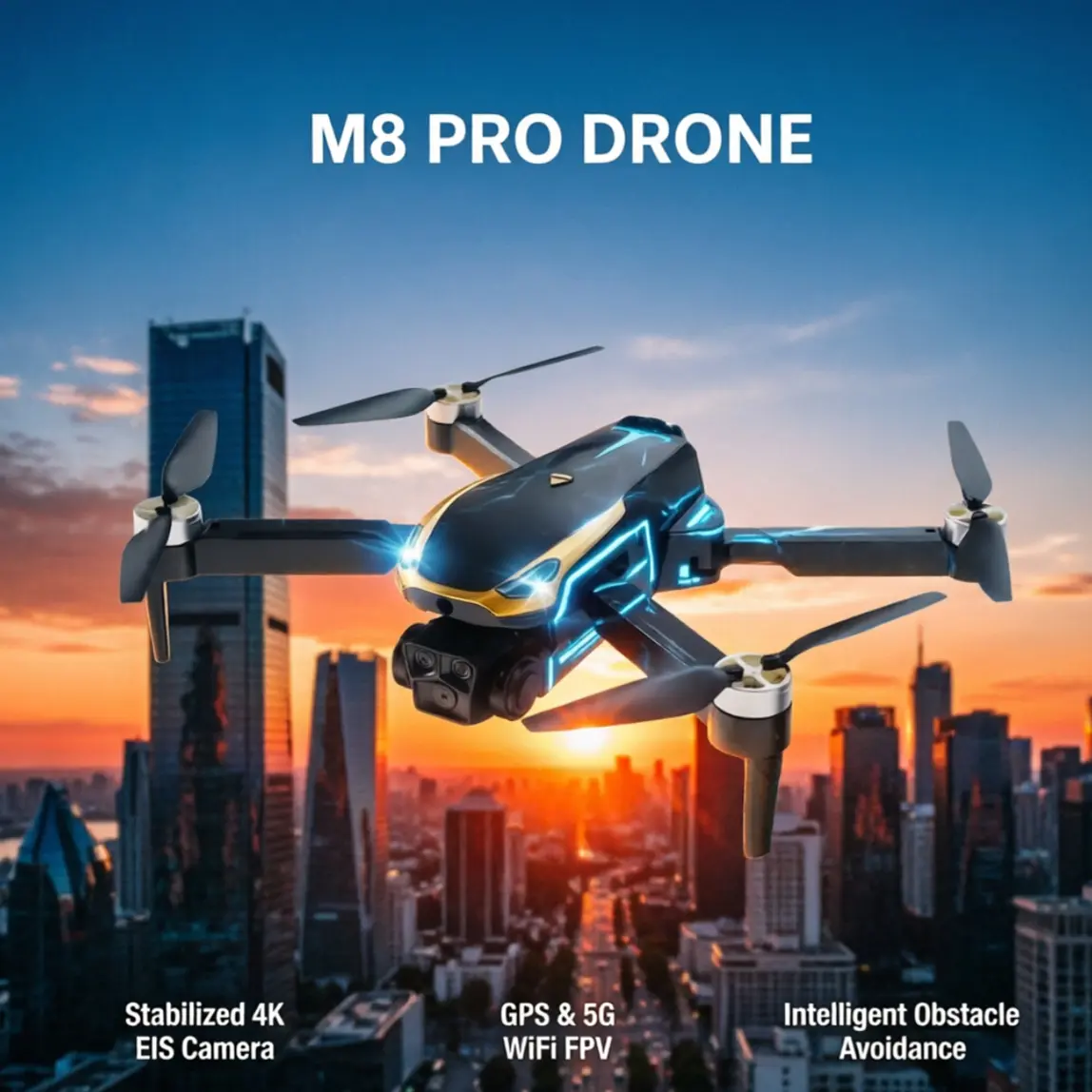 2026 M8 Pro Drone – 4K EIS Camera, 5G WiFi FPV, Intelligent Obstacle Avoidance & Auto Return, Brushless Motor Power, Optical Flow, GPS Navigation, 360° Rolls, Includes 2 Batteries