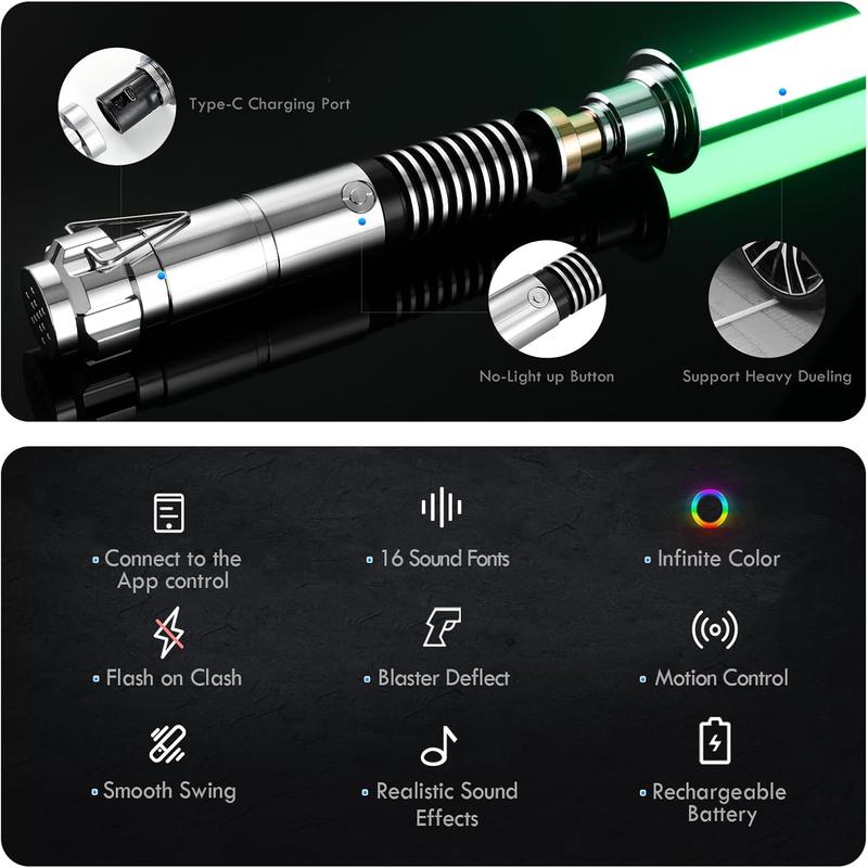 NeoPixel Lightsaber 16 Pure RGB Colors Infinite Changes Metal Handle for Adult Duels Role-Playing Epic Toy with Motion Control Sound Effects Cyberpunk Turboflex Sword