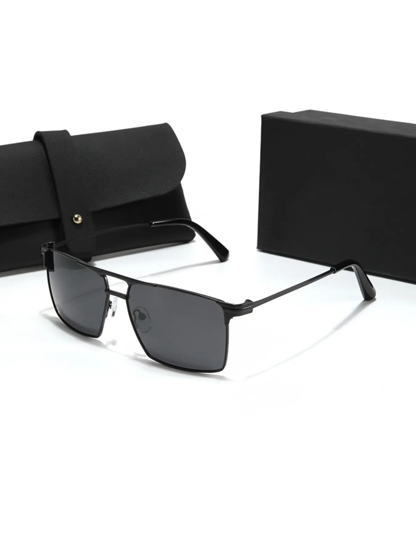 Classic men's TAC high-definition polarized sunglasses metal pilot sunglasses square frame double beam design fashionable men's decorative glasses daily wear driving Polarized Eyewear Classic Shades