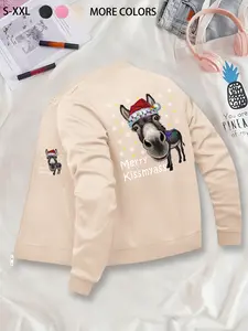 Christmas Donkey Pattern Zip-Up Jacket - Funny Printed Loose Outerwear, Suitable for Casual Outdoor Sports, Fashionable & Durable for All Seasons, Ideal for Daily Activities, Gifting, Gatherings & Work.