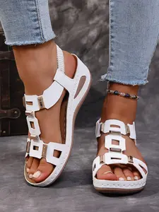 Summer Women's New Wedge Sandals Thick Sole Anti-Slip Comfortable Casual Travel Commute Daily Wear Fringe Design PU Leather