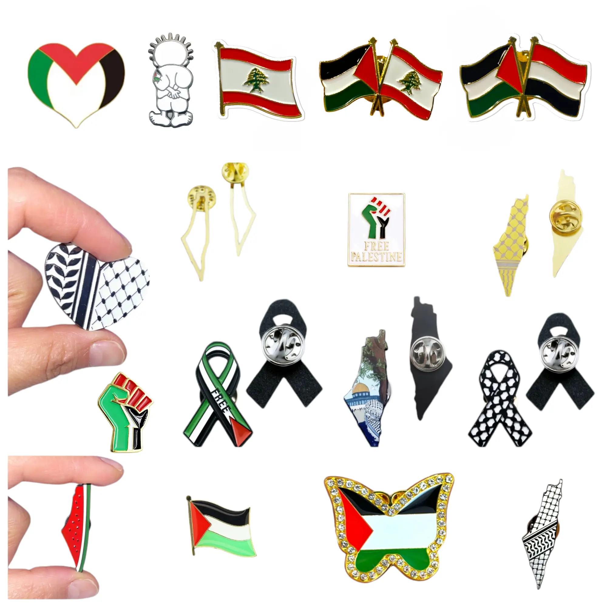 Palestinian Themed Pins / Lapels Stainless Steel Keffiyeh Handala Palestine Flag Pin